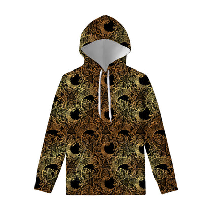 Black And Gold Celestial Pattern Print Pullover Hoodie