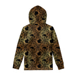 Black And Gold Celestial Pattern Print Pullover Hoodie