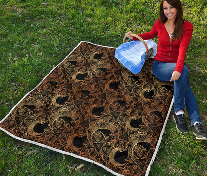 Black And Gold Celestial Pattern Print Quilt