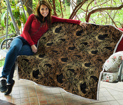 Black And Gold Celestial Pattern Print Quilt
