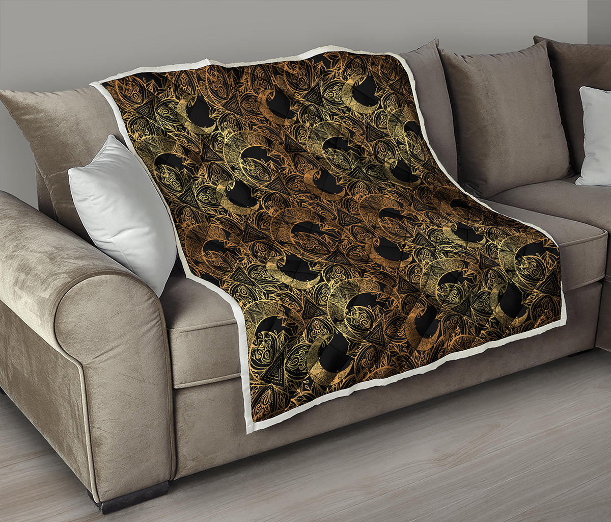 Black And Gold Celestial Pattern Print Quilt