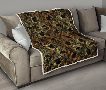 Black And Gold Celestial Pattern Print Quilt