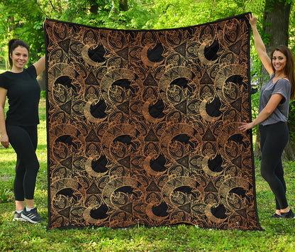 Black And Gold Celestial Pattern Print Quilt