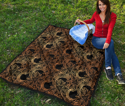 Black And Gold Celestial Pattern Print Quilt