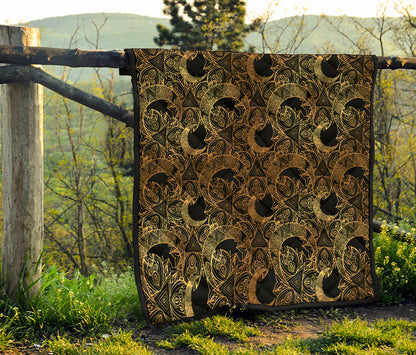 Black And Gold Celestial Pattern Print Quilt