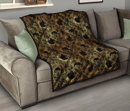 Black And Gold Celestial Pattern Print Quilt