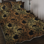 Black And Gold Celestial Pattern Print Quilt Bed Set