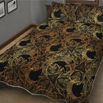 Black And Gold Celestial Pattern Print Quilt Bed Set