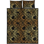 Black And Gold Celestial Pattern Print Quilt Bed Set