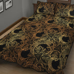 Black And Gold Celestial Pattern Print Quilt Bed Set