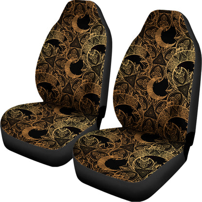 Black And Gold Celestial Pattern Print Universal Fit Car Seat Covers