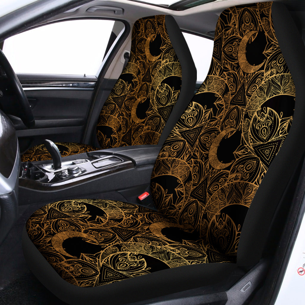 Black And Gold Celestial Pattern Print Universal Fit Car Seat Covers