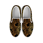 Black And Gold Celestial Pattern Print White Slip On Shoes