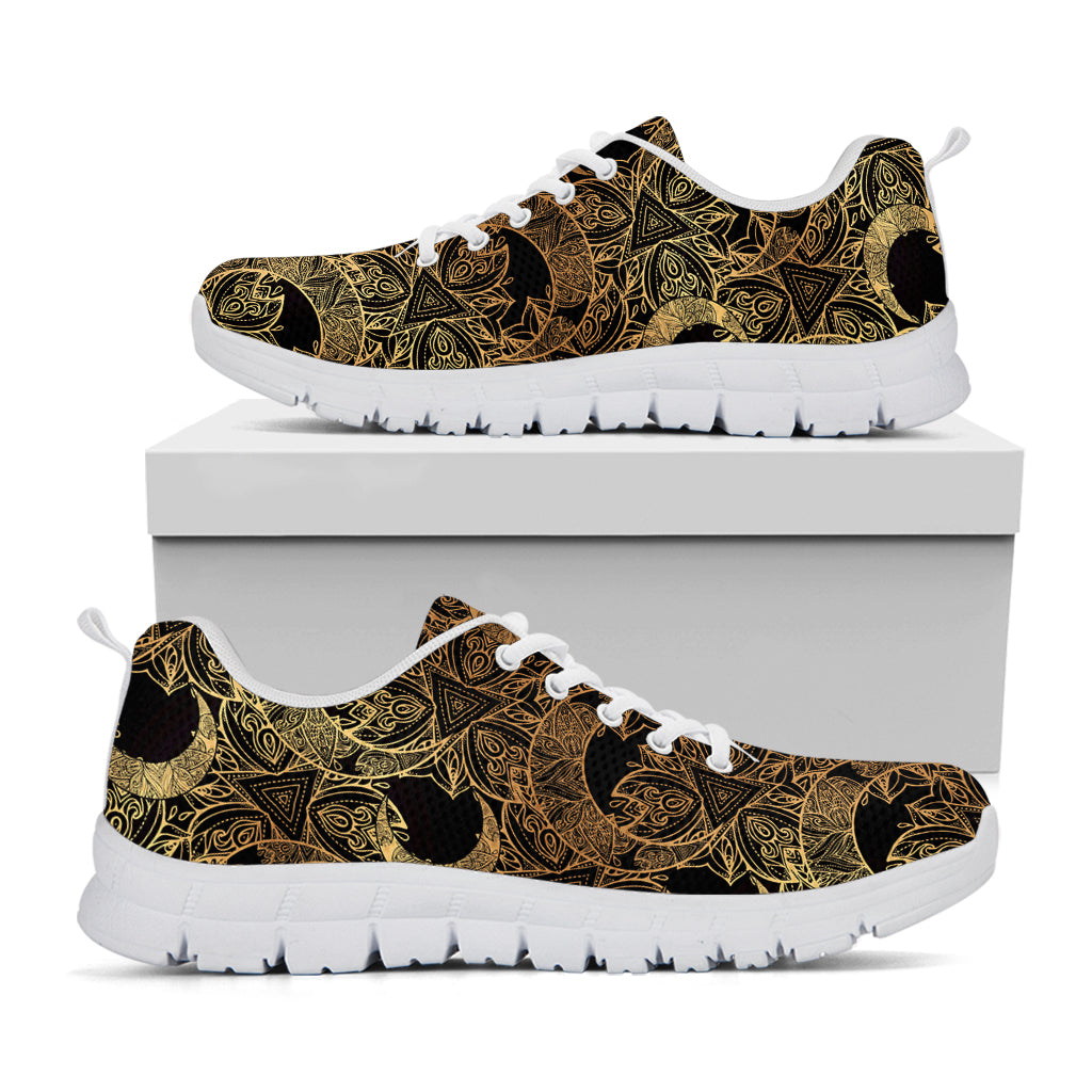 Black And Gold Celestial Pattern Print White Sneakers