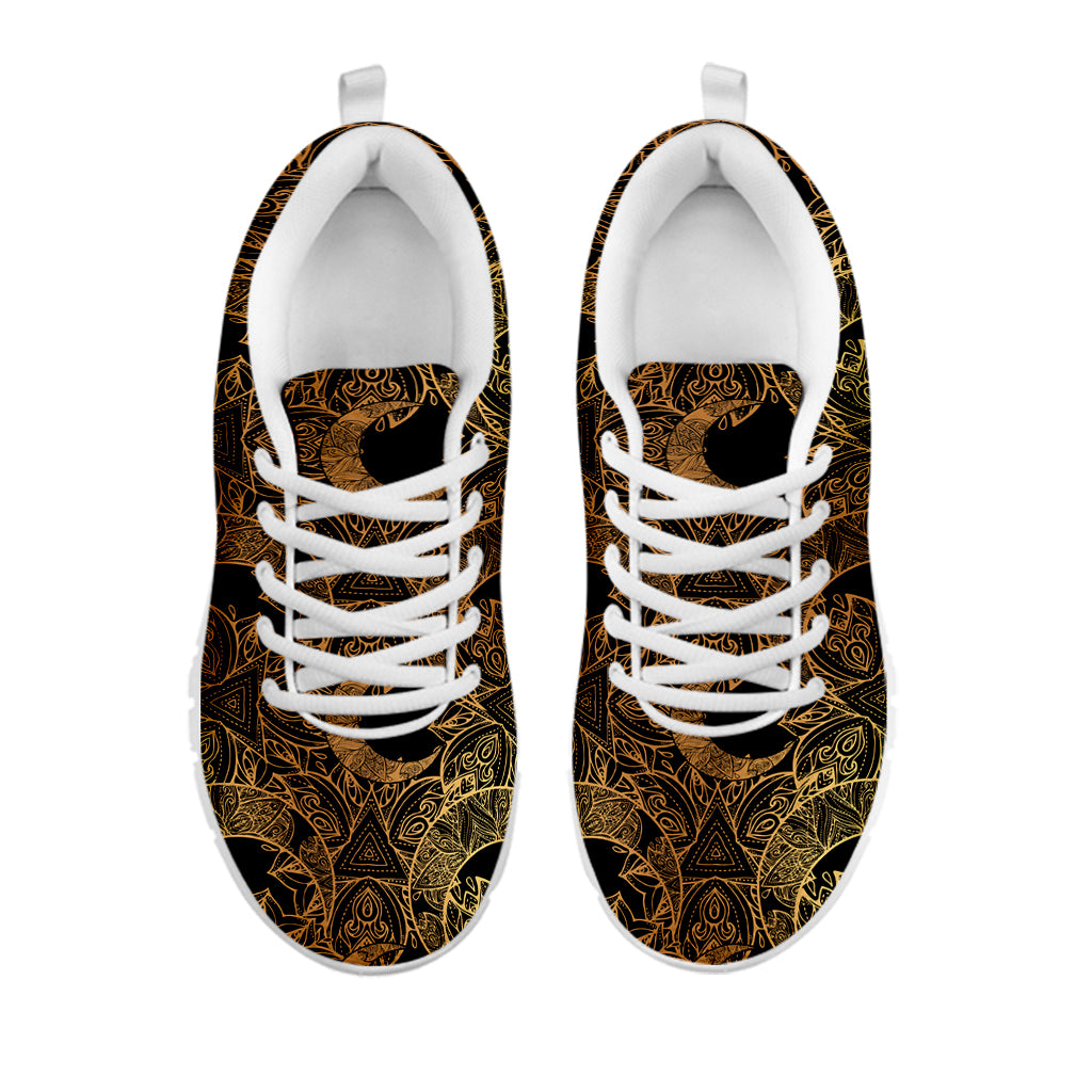 Black And Gold Celestial Pattern Print White Sneakers