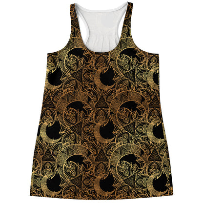 Black And Gold Celestial Pattern Print Women's Racerback Tank Top