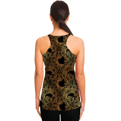 Black And Gold Celestial Pattern Print Women's Racerback Tank Top