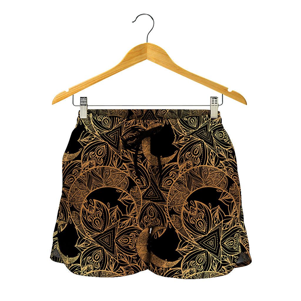 Black And Gold Celestial Pattern Print Women's Shorts