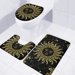Black And Gold Celestial Sun Print 3 Piece Bath Mat Set