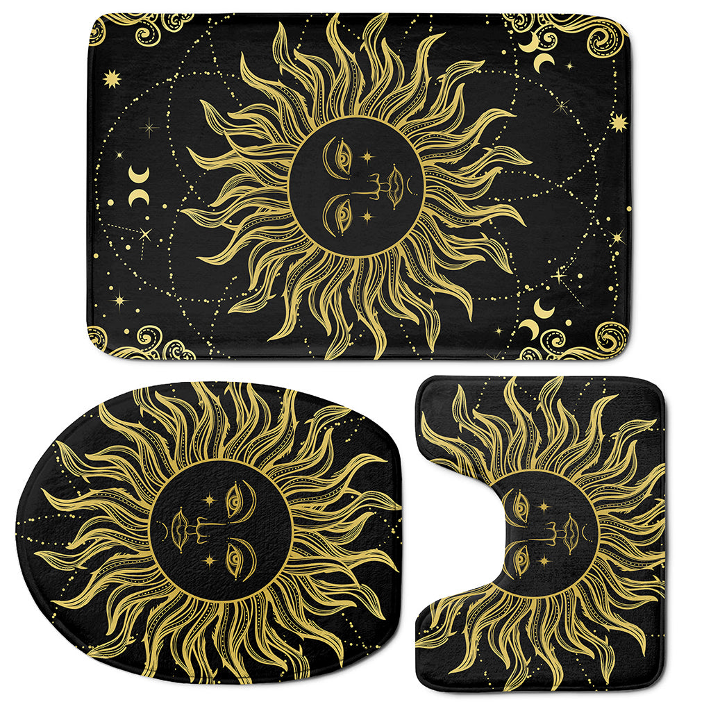Black And Gold Celestial Sun Print 3 Piece Bath Mat Set