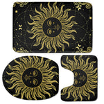 Black And Gold Celestial Sun Print 3 Piece Bath Mat Set