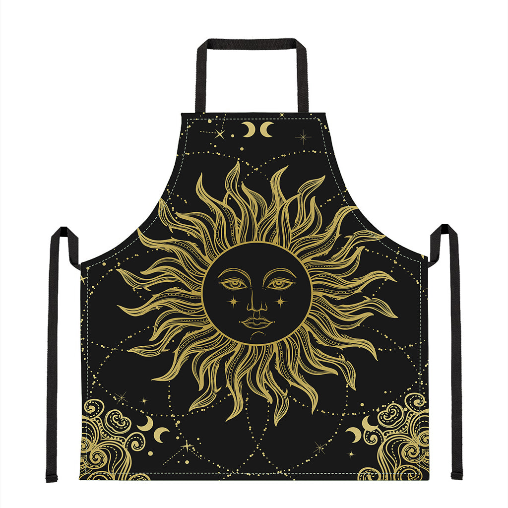 Black And Gold Celestial Sun Print Apron