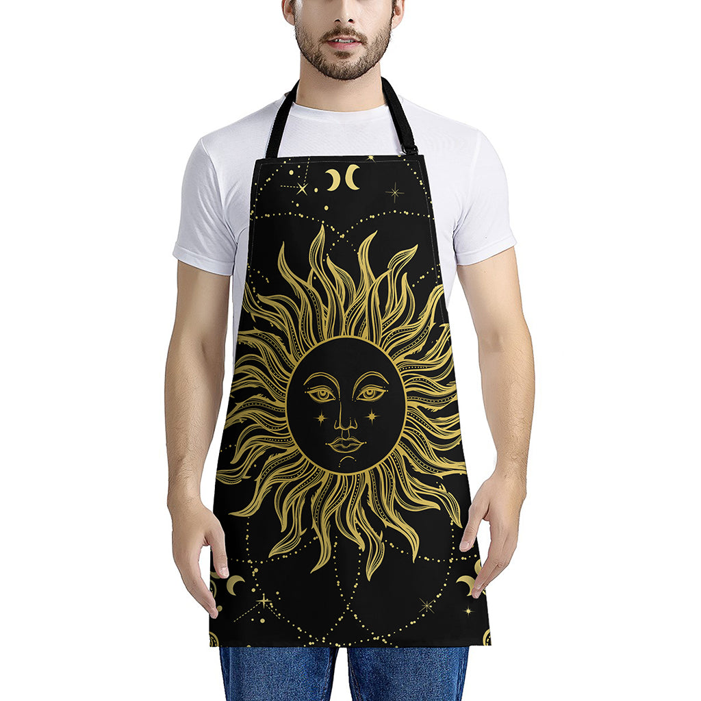 Black And Gold Celestial Sun Print Apron