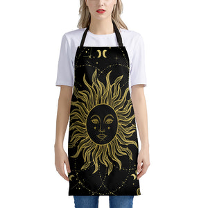 Black And Gold Celestial Sun Print Apron