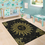 Black And Gold Celestial Sun Print Area Rug