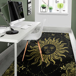 Black And Gold Celestial Sun Print Area Rug