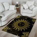Black And Gold Celestial Sun Print Area Rug
