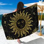 Black And Gold Celestial Sun Print Beach Sarong Wrap