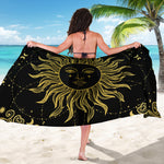 Black And Gold Celestial Sun Print Beach Sarong Wrap