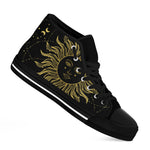 Black And Gold Celestial Sun Print Black High Top Shoes