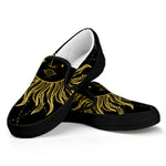 Black And Gold Celestial Sun Print Black Slip On Shoes