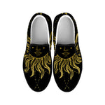 Black And Gold Celestial Sun Print Black Slip On Shoes