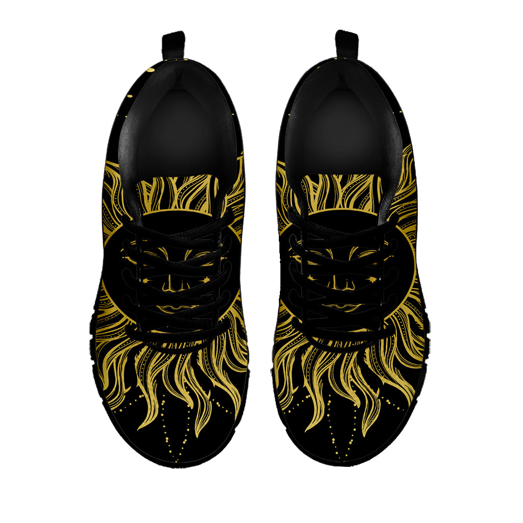 Black And Gold Celestial Sun Print Black Sneakers