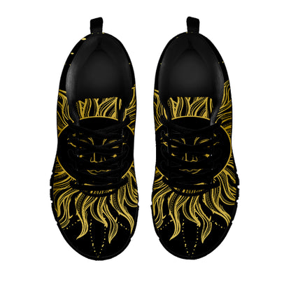 Black And Gold Celestial Sun Print Black Sneakers