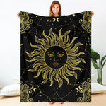 Black And Gold Celestial Sun Print Blanket