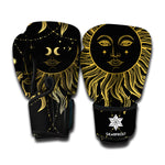 Black And Gold Celestial Sun Print Boxing Gloves
