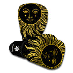 Black And Gold Celestial Sun Print Boxing Gloves