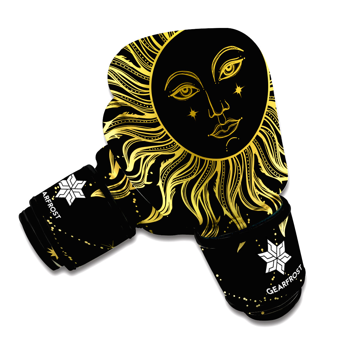 Black And Gold Celestial Sun Print Boxing Gloves