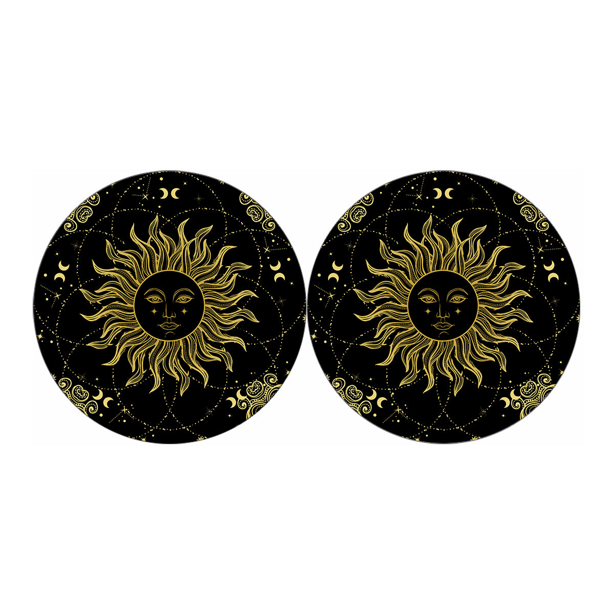 Black And Gold Celestial Sun Print Car Coasters