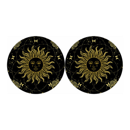 Black And Gold Celestial Sun Print Car Coasters