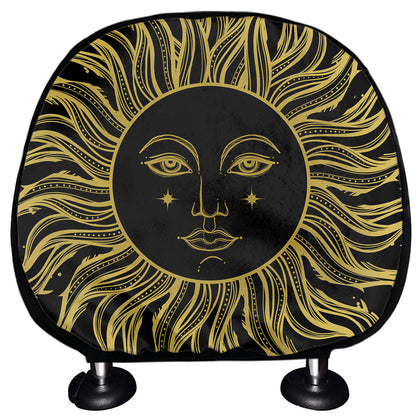 Black And Gold Celestial Sun Print Car Headrest Covers