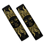 Black And Gold Celestial Sun Print Car Seat Belt Covers