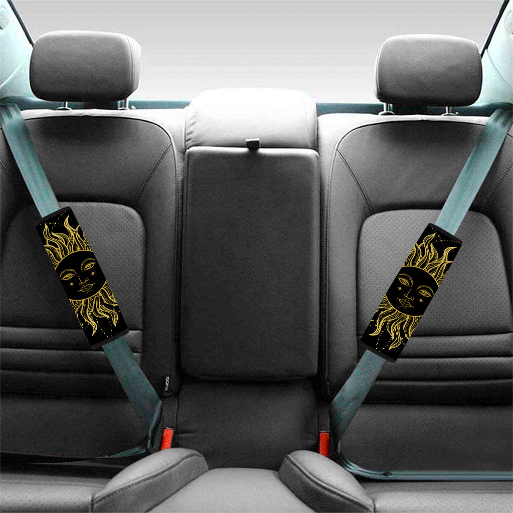 Black And Gold Celestial Sun Print Car Seat Belt Covers