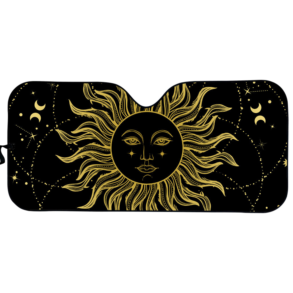 Black And Gold Celestial Sun Print Car Sun Shade