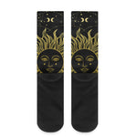 Black And Gold Celestial Sun Print Crew Socks