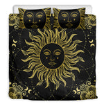 Black And Gold Celestial Sun Print Duvet Cover Bedding Set